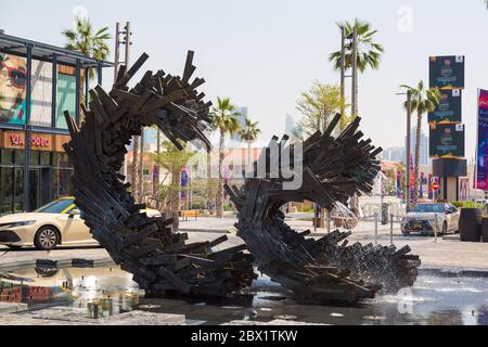 La Mer is the new beach area of Dubai, a city beach with a unique atmosphere of modern comfort. Wide boulevards, palm trees, graffiti, cafes and resta Stock Photo