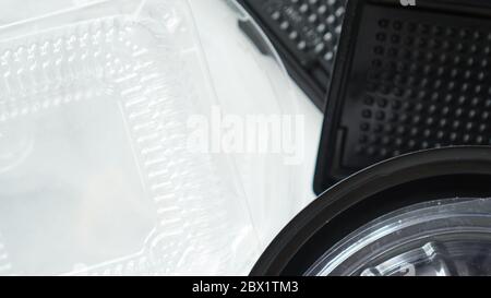 Black and white Plastic food containers on white background Stock Photo