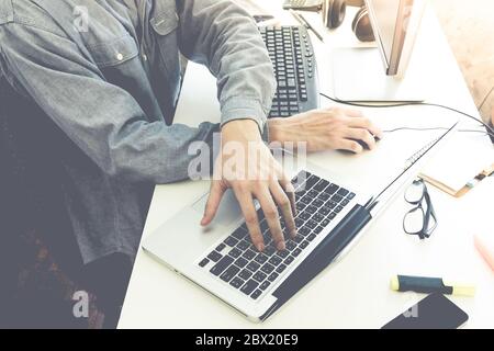Male hands working on computer, Software programming web development concept Stock Photo