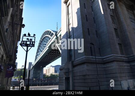 The Tyne Bridge across the river Tyne taken from Queen Street, Newcastle upon Tyne Stock Photo