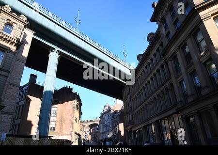 The Tyne Bridge across the river Tyne taken from Queen Street, Newcastle upon Tyne Stock Photo