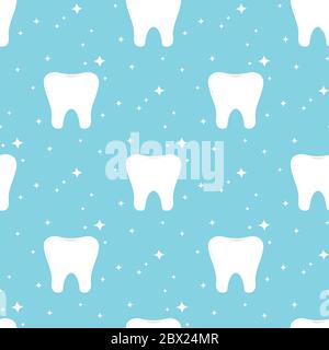 White tooth with sparkles seamless pattern. Stock Vector