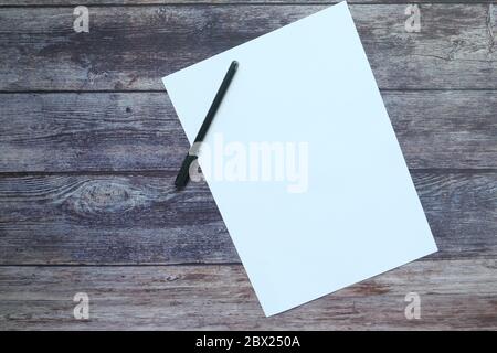 empty paper with pen on wooden background  Stock Photo