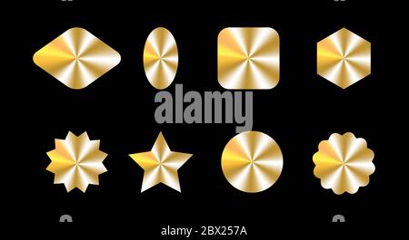 Golden holograms set, kit, bundle of different shapes for award design, product guarantee, label design Stock Vector
