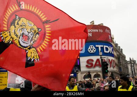 An estimated 100,000 Tamils march through the streets of London demanding an end to war in Sri Lanka Stock Photo