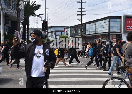 Los Angeles, CA/USA - May 30, 2020: Black Lives Matter protesters march down Third Street in the Fairfax district at Beverly Hills Stock Photo