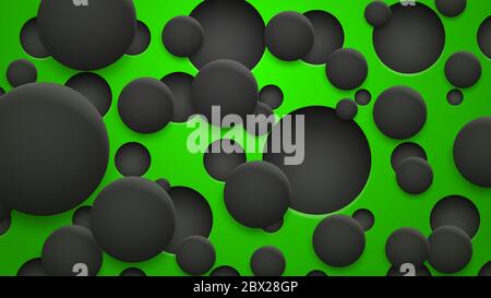 Abstract background of holes and circles with shadows in black colors on green Stock Vector