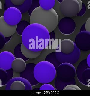 Abstract seamless pattern of holes and circles with shadows in blue and gray colors on black background Stock Vector