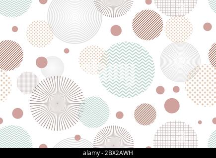 Seamless pattern of abstract elements on circle shape on white background Stock Vector