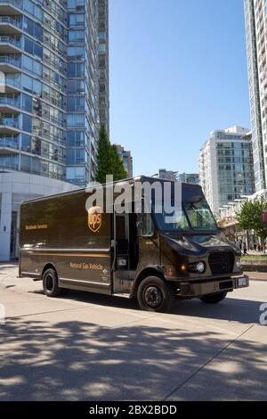 A UPS truck parked on a street in Yaletown, Vancouver, British Columbia, Canada Stock Photo