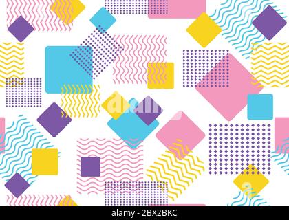 Seamless pattern of colorful shape and geometric square modern on white background - Vector illustration Stock Vector