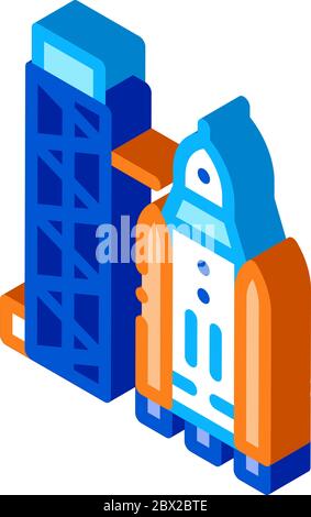 Tower With Space Ship isometric icon vector illustration Stock Vector