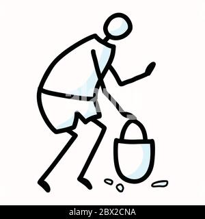 Hand Drawn Stick Figure Trash Collecting. Concept of Clean Up Earth Day. Simple Icon Motif for Environmental Earth Day, Volunteer Clipart, Eco Rubbish Stock Vector