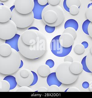 Abstract seamless pattern of holes and circles with shadows in white colors on blue background Stock Vector