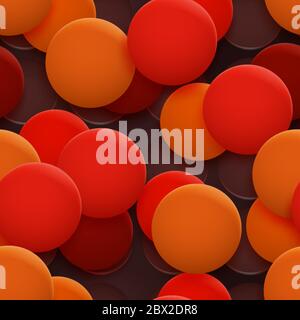 Abstract seamless pattern of holes and circles with shadows in orange colors on black background Stock Vector