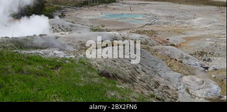 Ledge Geyser and the Black Growler Steam Vent in the Porcelain Basin of ...