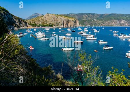 Italy, Campania, Palinuro Cape - 11 August 2019 - The crowded summer sea of Capo Palinuro Stock Photo