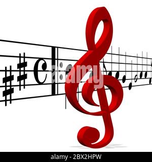 Treble clef and music notes against white background Stock Photo