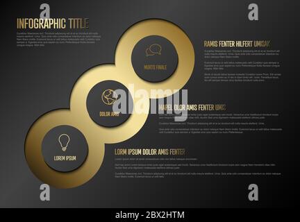 Vector multipurpose Infographic template with three elements options - premium golden version on a dark background Stock Vector