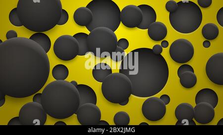 Abstract background of holes and circles with shadows in black colors on yellow Stock Vector