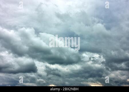 Sky with gray heavy clouds, may be used as background Stock Photo