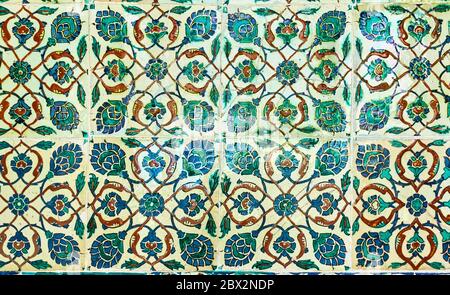 Ancient turkish ceramic tiles with floral pattern Stock Photo
