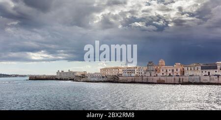 Italy, Sicily, Syracuse, Ortigia listed as World Heritage by UNESCO, Maniace castle and the waterfront Stock Photo