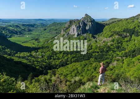 France, Puy de Dome, regional natural park of Auvergne volcanoes, Monts Dore, col de Guéry, roches Sanadoire, volcanic protrusion Stock Photo