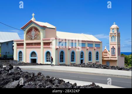 France, Reunion island (French overseas department), the Notre-Dame-des-Laves church of Piton Sainte-Rose spared by the lava flow of 1977 Stock Photo