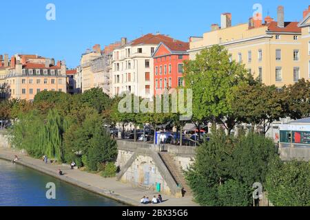 France, Rhone, Lyon, area listed as World Heritage by UNESCO, view of the Saone and the Quai des Célestins Stock Photo