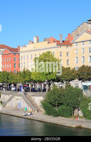 France, Rhone, Lyon, area listed as World Heritage by UNESCO, view of the Saone and the Quai des Célestins Stock Photo