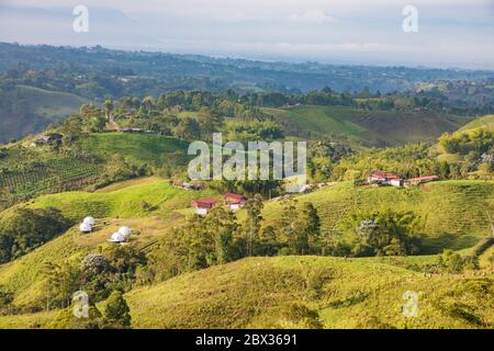 Columbia, Quindio Department, Filandia, cultural landscape of colombia coffee, Ecohotel Monte Tierra, glamping Stock Photo
