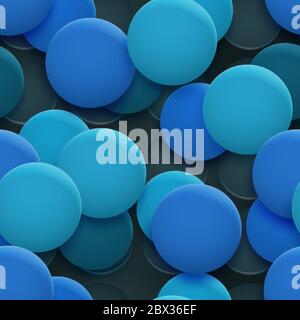 Abstract seamless pattern of holes and circles with shadows in light blue colors on black background Stock Vector