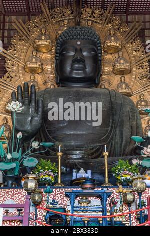 Nara / Japan - May 12, 2018: Daibutsu large bronze statue of Buddha in the Todai-ji temple, UNESCO World Heritage Site in Nara, Japan Stock Photo