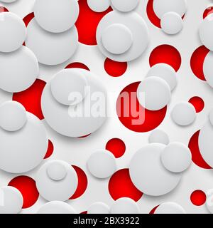 Abstract seamless pattern of holes and circles with shadows in white colors on red background Stock Vector