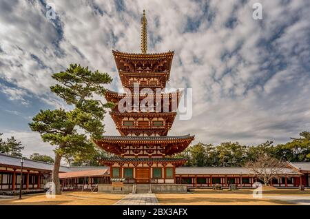 Saito (West Pagoda) of the Yakushi-ji, one of the most famous ancient Buddhist temples in Japan, built in 680 AD in Nara, Japan Stock Photo