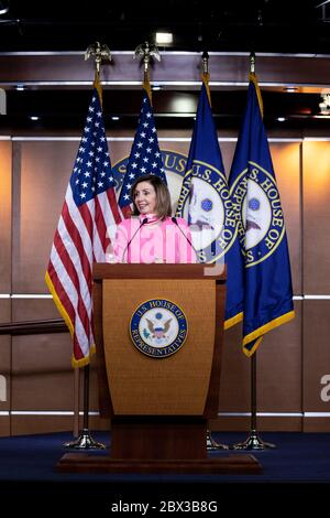 Speaker of the United States House of Representatives Nancy Pelosi (Democrat of California) speaks during her weekly press conference on Capitol Hill in Washington, District of Columbia on Thursday, June 4, 2020. Credit: Ting Shen/CNP /MediaPunch Stock Photo