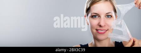 skincare banner facial peeling woman face cleanser Stock Photo - Alamy