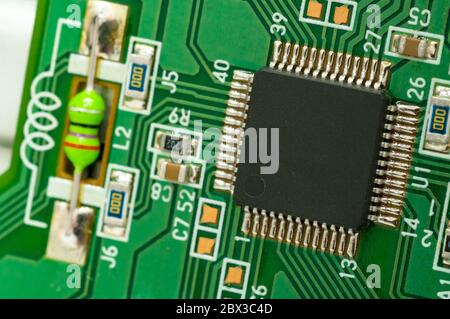 Single-chip controller on circuit board with strapping Stock Photo