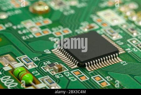 Single-chip controller on circuit board with strapping Stock Photo