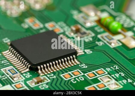 Single-chip controller on circuit board with strapping Stock Photo