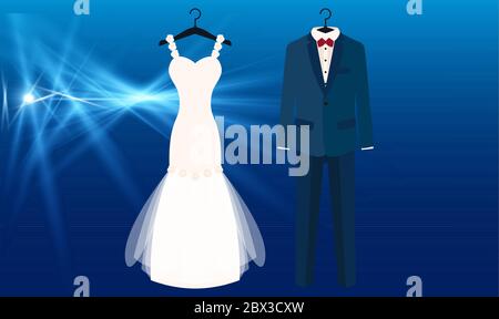 mock up illustration of couple wedding dress on abstract background Stock Vector
