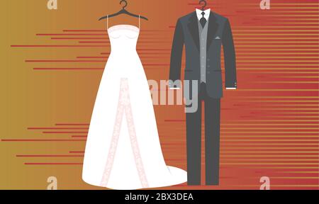 mock up illustration of couple fashion dress on abstract background Stock Vector