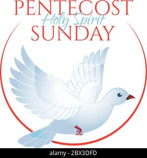 Pentecost Sunday with holy spirit dove. Vector illustration isolated on white. Catholics and Christians Religious culture holiday. Perfect to use in a Stock Vector