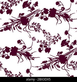 Floral seamless pattern with different flowers and leaves. Black and white Botanical illustration hand painted. Textile print, fabric swatch, wrapping Stock Photo