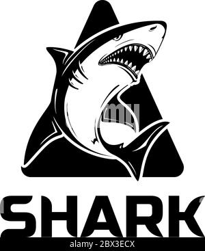 Angry black or tiger shark silhouette mascot character vector illustration isolated on white background. Perfect to use for printing on tshirts, mugs, Stock Vector