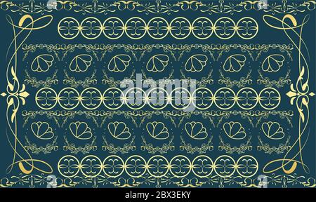 digital textile design of golden art and leaves Stock Vector