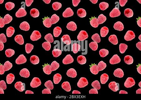 seamless pattern with raspberries on a black background. Stock Photo