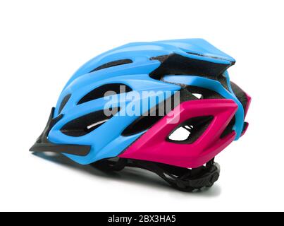 Multicolor bicycle helmet isolated on white background with shadow Stock Photo