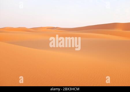 Bright orange desert landscape sand dunes in Al Dahna Desert, Riyadh, Saudi Arabia. Stock Photo